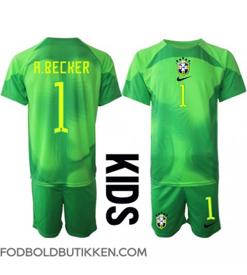 Brasilien Alisson Becker #1 Målmand Udebanetrøje Børn VM 2022 Kortærmet (+ Korte bukser)